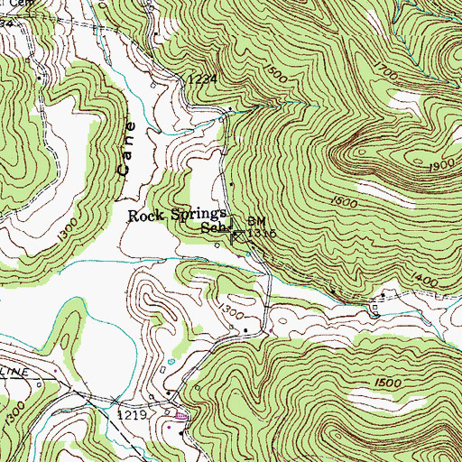 Topographic Map of Rock Springs School, TN