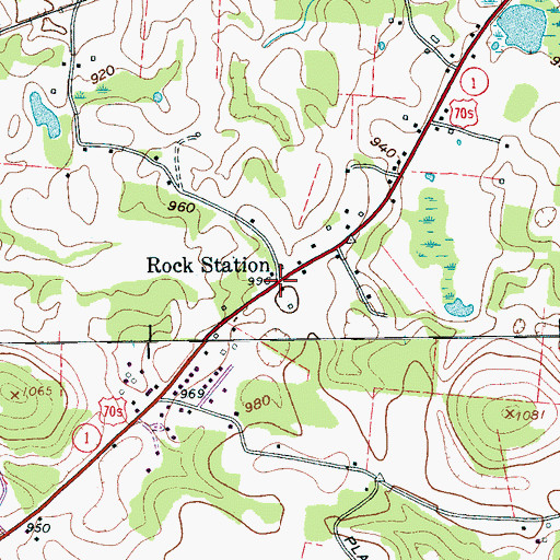 Topographic Map of Rock Station, TN