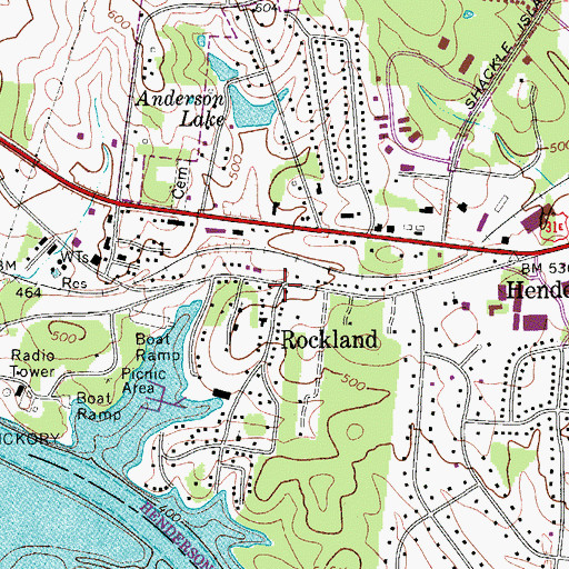 Topographic Map of Rockland, TN