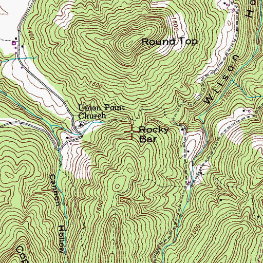 Topographic Map of Rocky Bar, TN