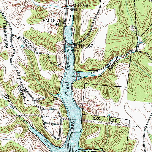 Topographic Map of Rocky Branch, TN