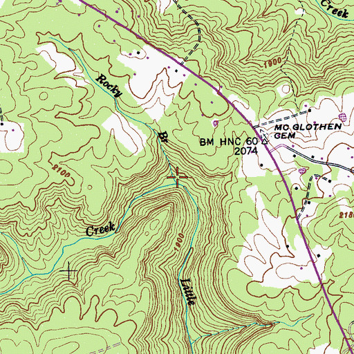 Topographic Map of Rocky Branch, TN