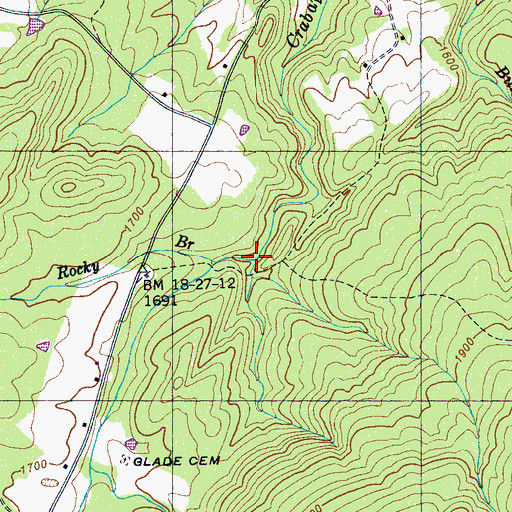 Topographic Map of Rocky Branch, TN