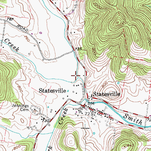Topographic Map of Rocky Branch, TN
