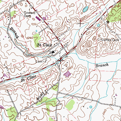 Topographic Map of Rocky Branch, TN