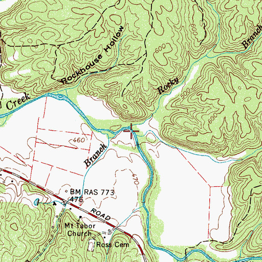 Topographic Map of Rocky Branch, TN