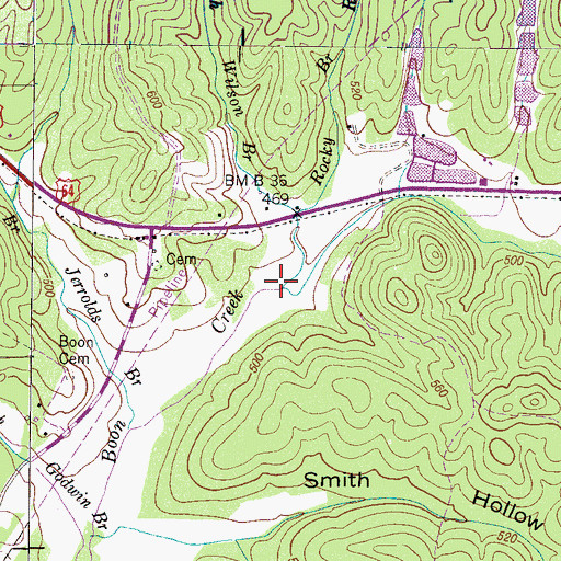 Topographic Map of Rocky Branch, TN