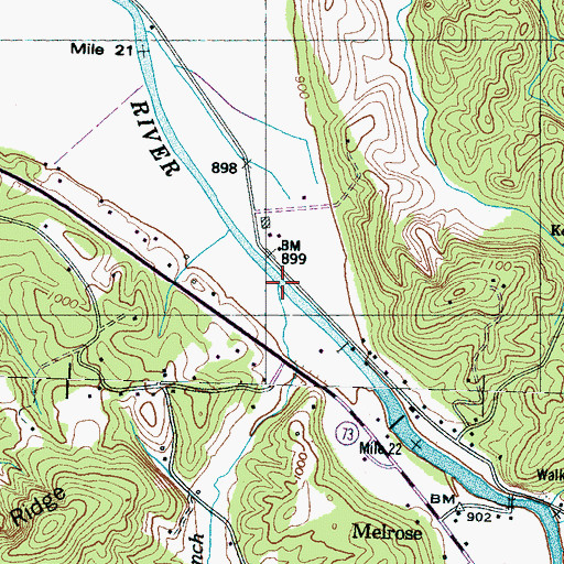 Topographic Map of Rocky Branch, TN