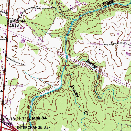 Topographic Map of Rocky Branch, TN