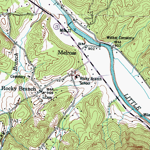 Topographic Map of Rocky Branch School, TN