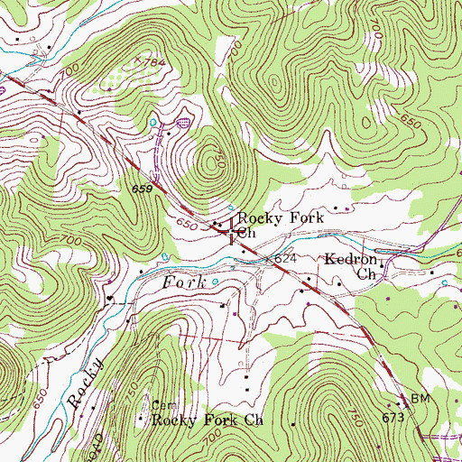 Topographic Map of Rocky Fork Church, TN