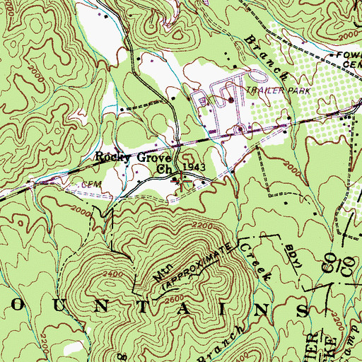 Topographic Map of Rocky Grove Church, TN