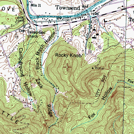 Topographic Map of Rocky Knob, TN