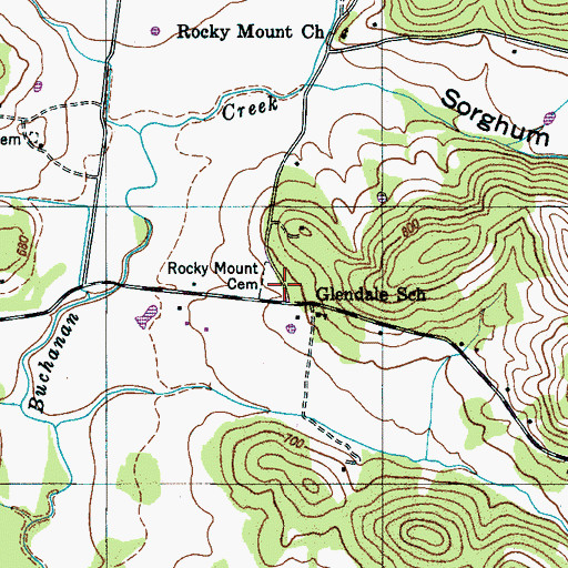 Topographic Map of Rocky Mount Cemetery, TN