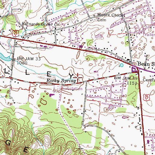 Topographic Map of Rocky Spring, TN