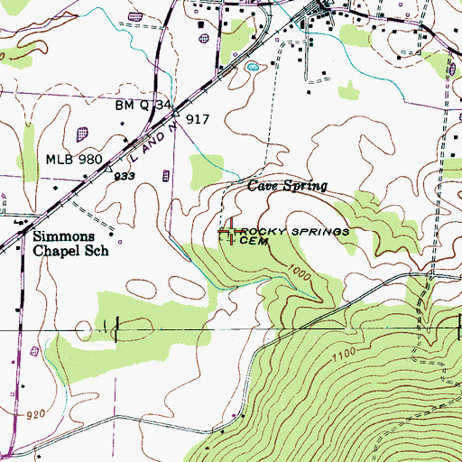 Topographic Map of Rocky Springs Cemetery, TN
