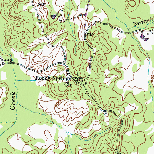 Topographic Map of Rocky Springs Church, TN