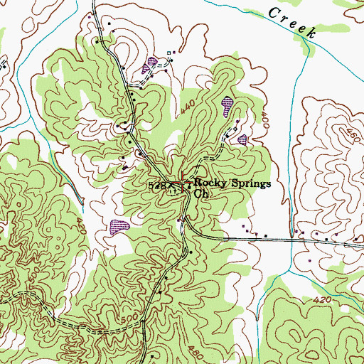 Topographic Map of Rocky Springs Church, TN