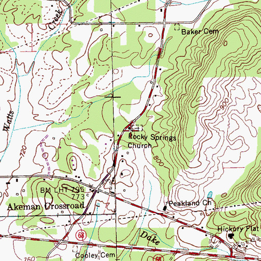 Topographic Map of Rocky Springs Church, TN