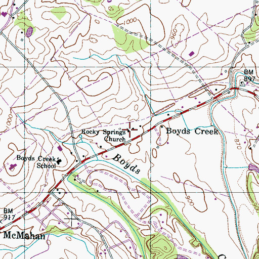 Topographic Map of Rocky Springs Church, TN