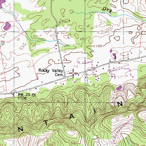 Topographic Map of Rocky Valley Cemetery, TN