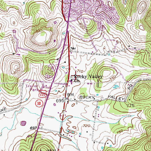 Topographic Map of Rocky Valley Church, TN