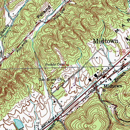 Topographic Map of Roddy Cemetery, TN