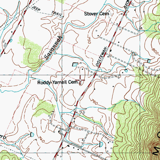 Topographic Map of Roddy-Yarnell Cemetery, TN