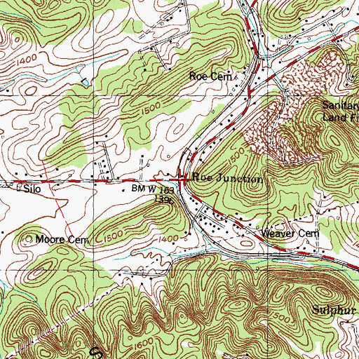 Topographic Map of Roe Junction, TN
