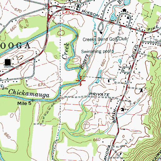 Topographic Map of Rogers Branch, TN