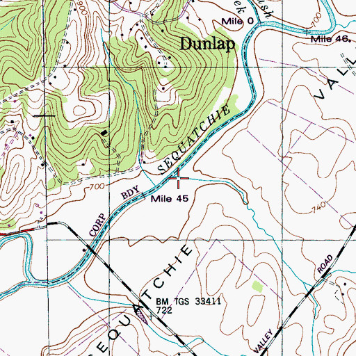 Topographic Map of Rogers Branch, TN