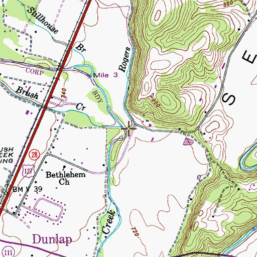 Topographic Map of Rogers Branch, TN