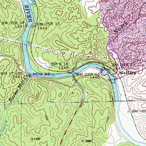 Topographic Map of Rogers Bridge, TN