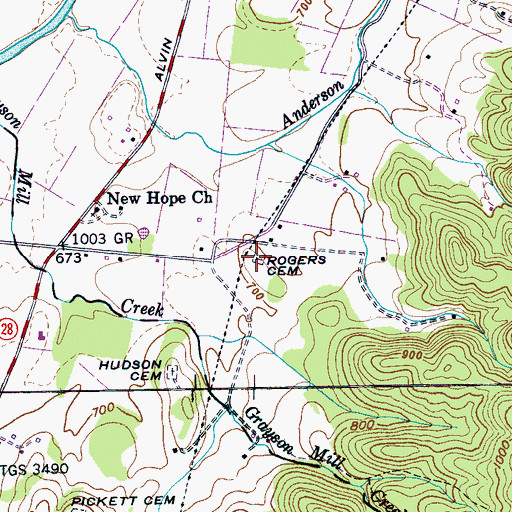 Topographic Map of Rogers Cemetery, TN