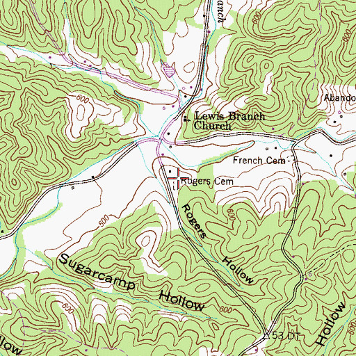 Topographic Map of Rogers Cemetery, TN