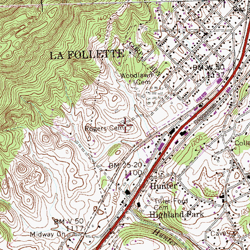 Topographic Map of Rogers Cemetery, TN
