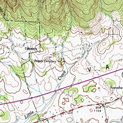 Topographic Map of Rogers Cemetery, TN