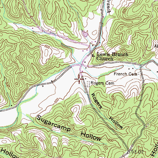Topographic Map of Rogers Hollow, TN