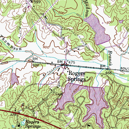 Topographic Map of Rogers Springs, TN