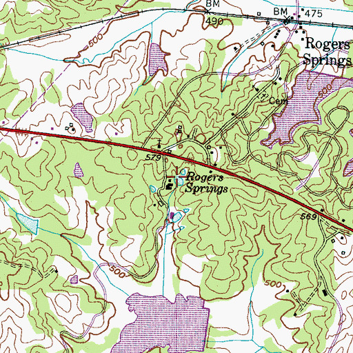 Topographic Map of Rogers Springs, TN