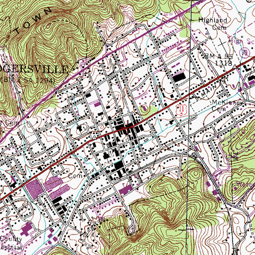 Topographic Map of Rogersville, TN