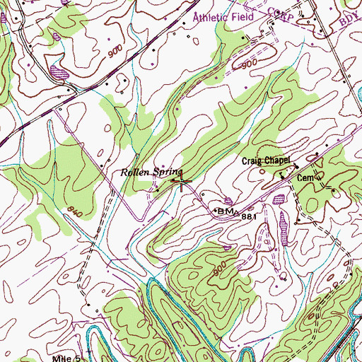 Topographic Map of Rollen Spring, TN