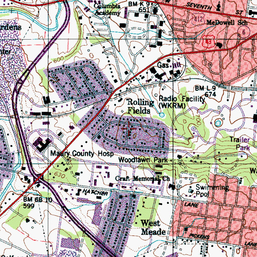 Topographic Map of Rolling Fields, TN