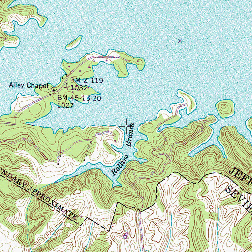 Topographic Map of Rollins Branch, TN