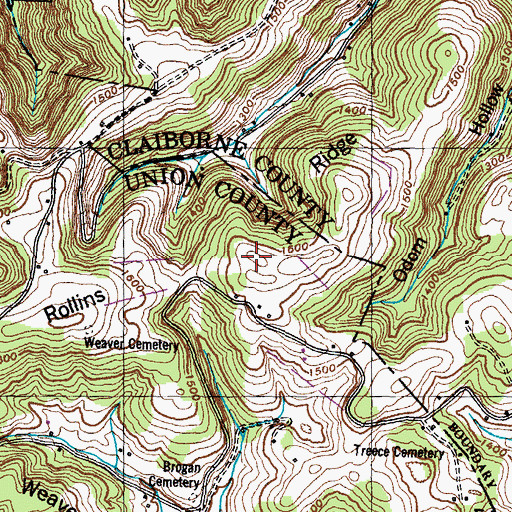 Topographic Map of Rollins Ridge, TN