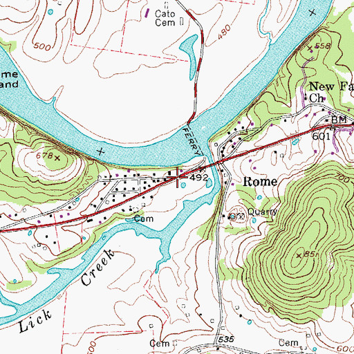 Topographic Map of Rome, TN