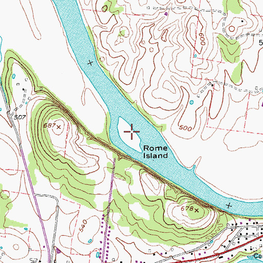 Topographic Map of Rome Island, TN