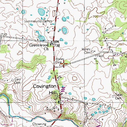 Topographic Map of Roney Cemetery, TN