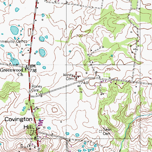 Topographic Map of Roney Cemetery, TN