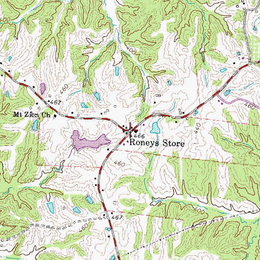 Topographic Map of Roneys Store, TN
